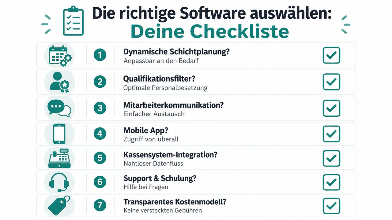 Eine Checkliste für die Auswahl der passenden Software für die Personaleinsatzplanung in der Gastronomie.